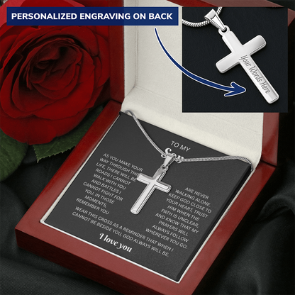 To My Son Custom Engraved Cross Necklace | Wherever You Go