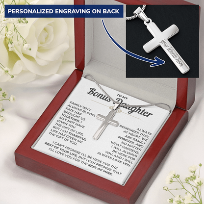 To My Bonus Daughter - Engraved Cross Necklace