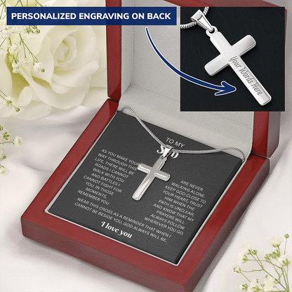 To My Son Custom Engraved Cross Necklace | Wherever You Go