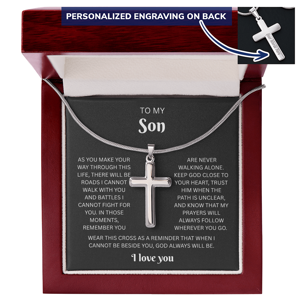 To My Son Custom Engraved Cross Necklace | Wherever You Go