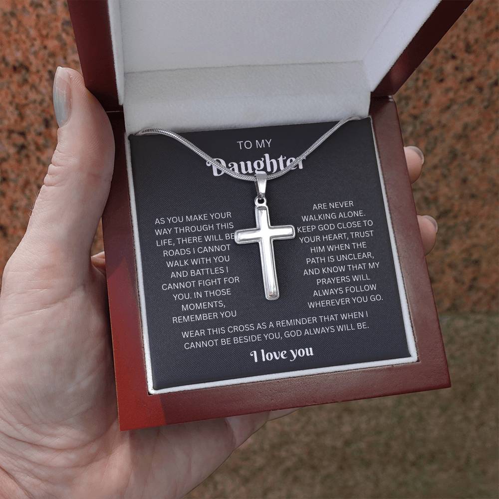 To My Daughter Custom Engraved Cross Necklace | Wherever You Go