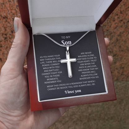 To My Son Custom Engraved Cross Necklace | Wherever You Go