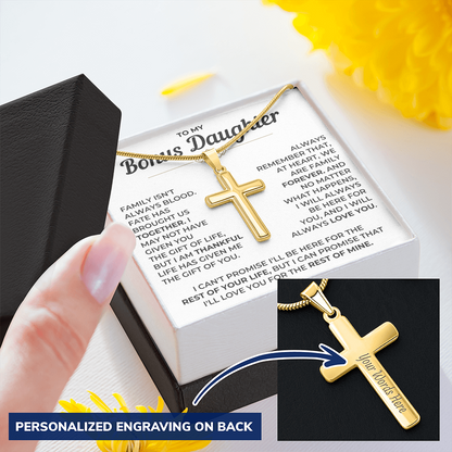 To My Bonus Daughter - Engraved Cross Necklace