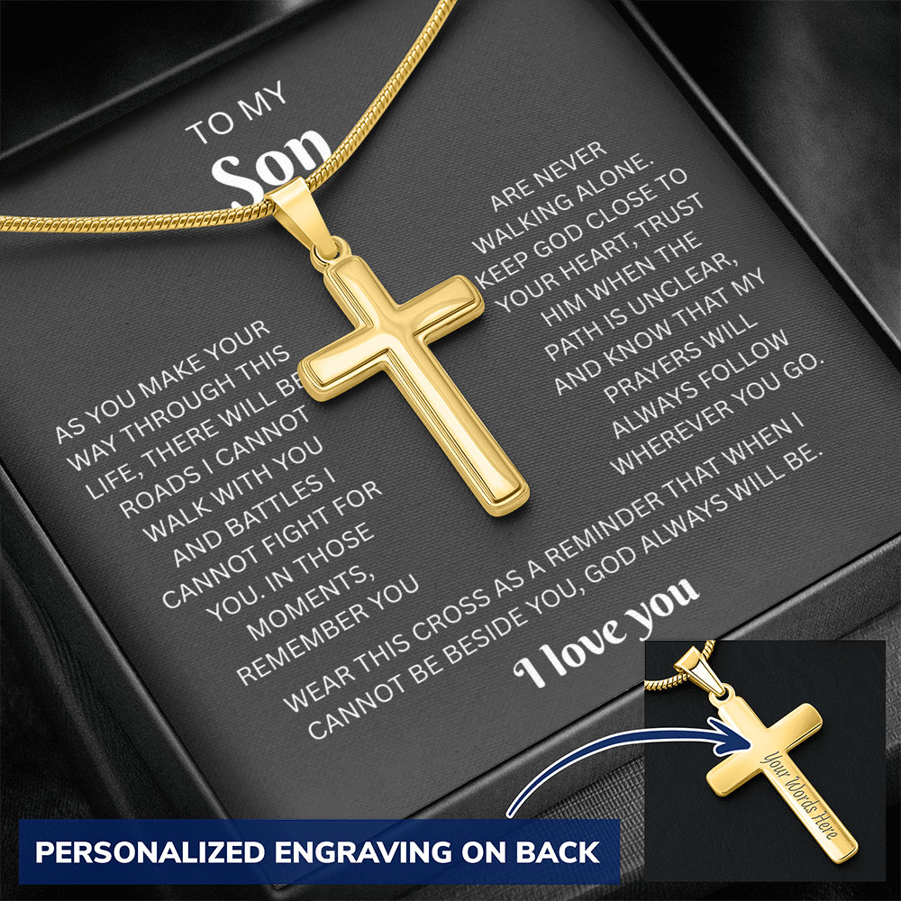 To My Son Custom Engraved Cross Necklace | Wherever You Go