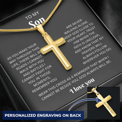 To My Son Custom Engraved Cross Necklace | Wherever You Go