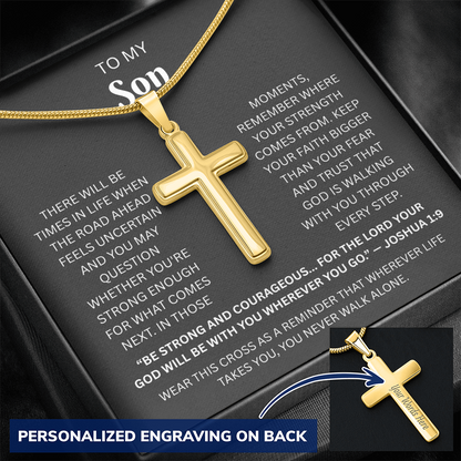 Son Custom Engraved Cross Necklace | Joshua 1:9