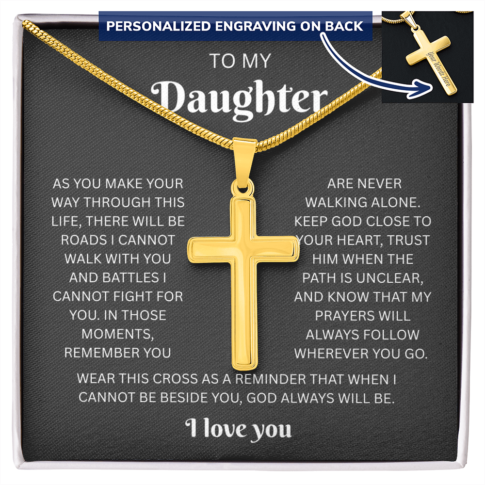 To My Daughter Custom Engraved Cross Necklace | Wherever You Go
