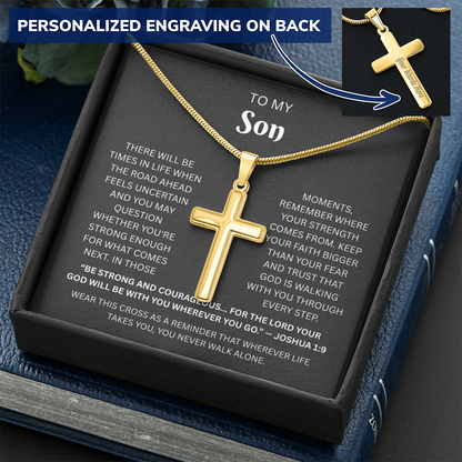 Son Custom Engraved Cross Necklace | Joshua 1:9