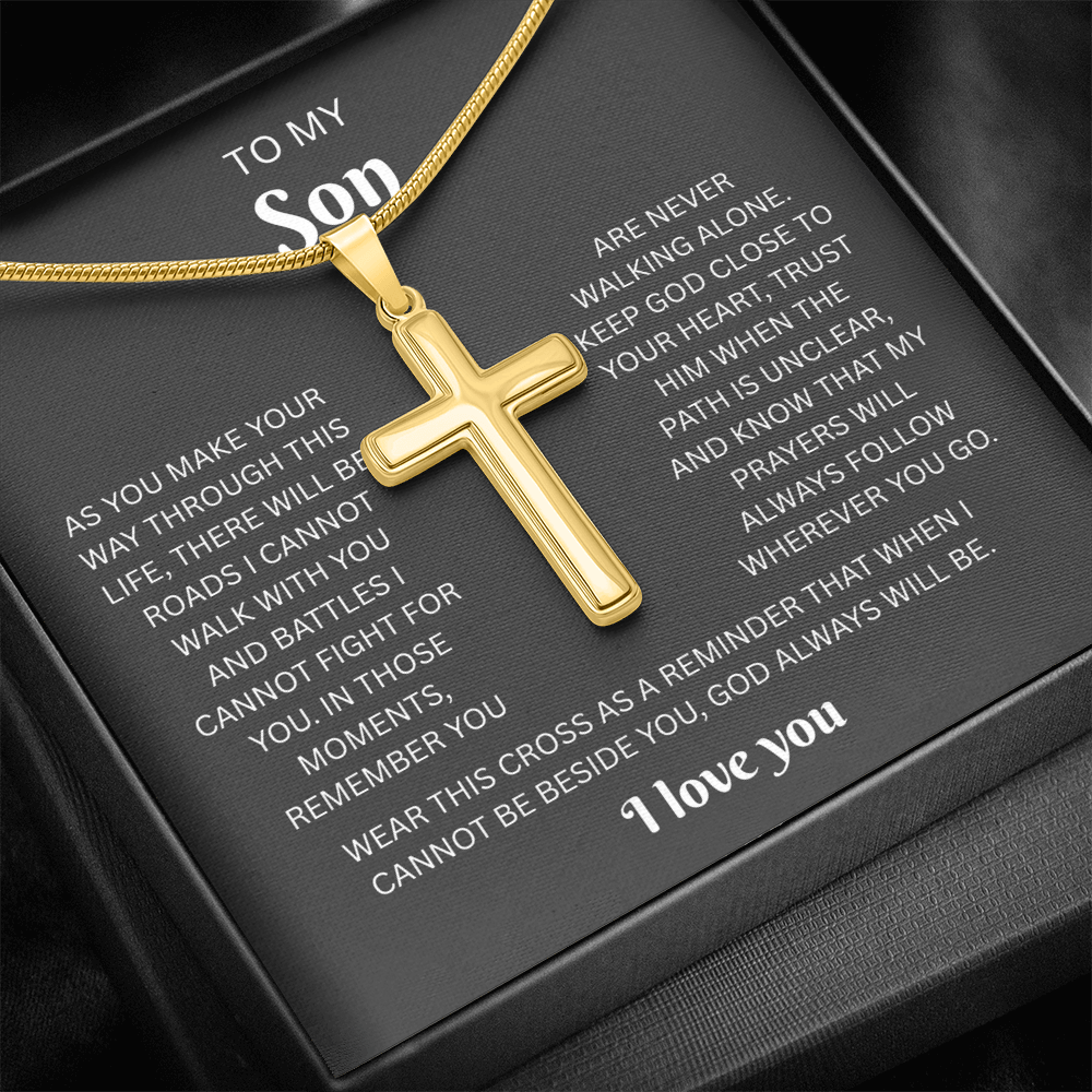 To My Son Custom Engraved Cross Necklace | Wherever You Go