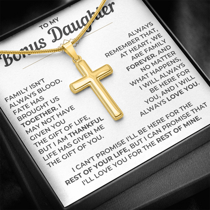 To My Bonus Daughter - Engraved Cross Necklace