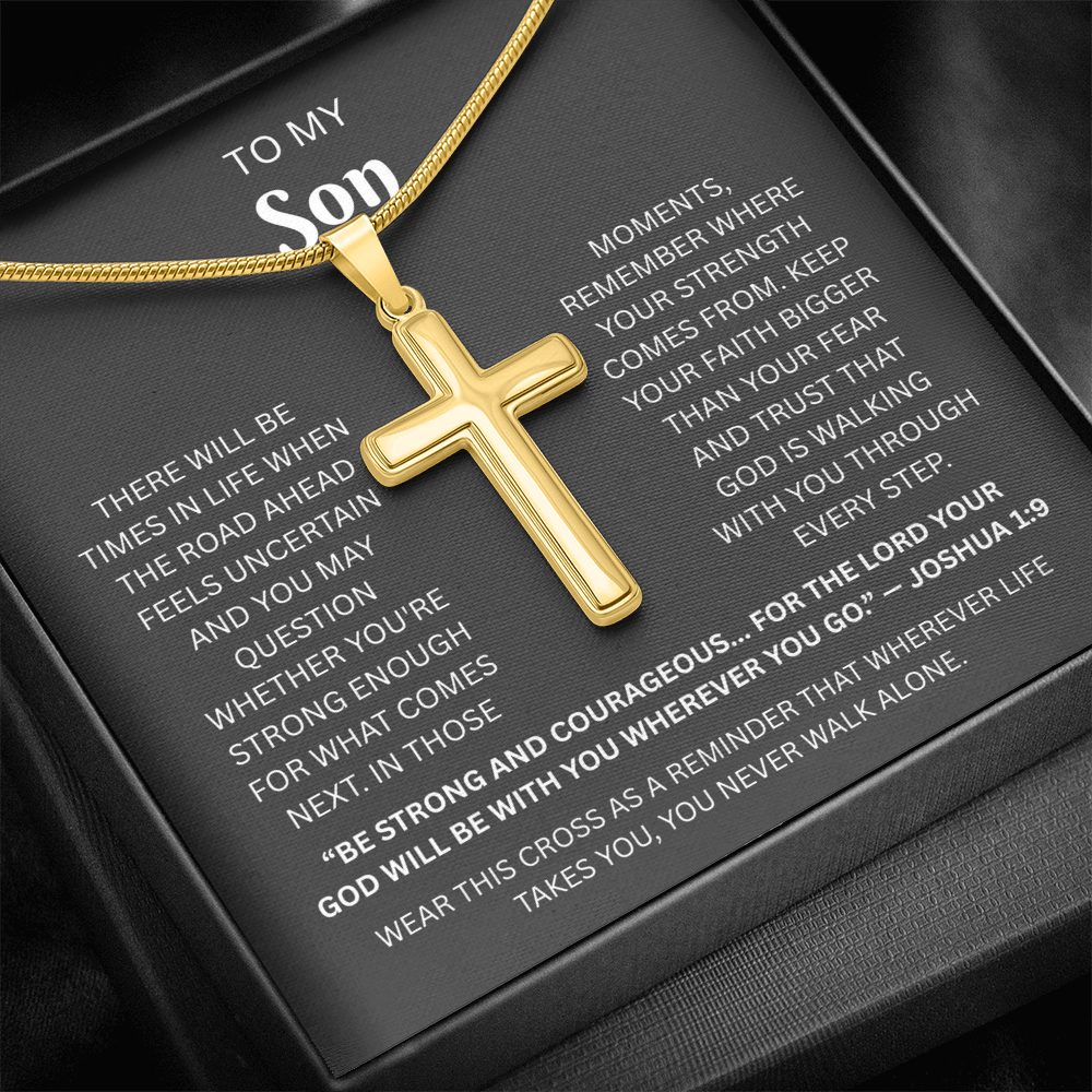 Son Custom Engraved Cross Necklace | Joshua 1:9