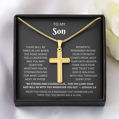 Son Custom Engraved Cross Necklace | Joshua 1:9