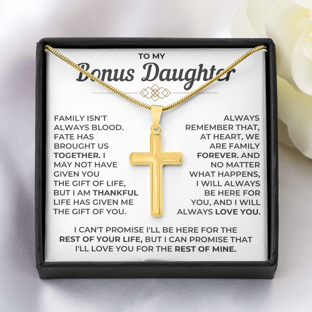 To My Bonus Daughter - Engraved Cross Necklace