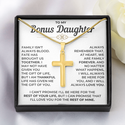 To My Bonus Daughter - Engraved Cross Necklace