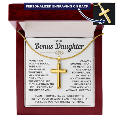 To My Bonus Daughter - Engraved Cross Necklace