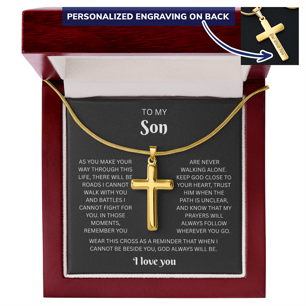 To My Son Custom Engraved Cross Necklace | Wherever You Go