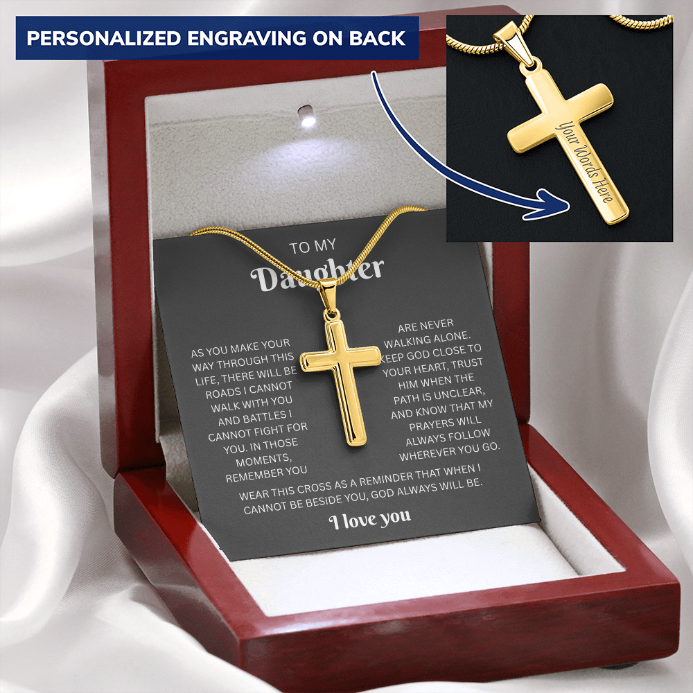 To My Daughter Custom Engraved Cross Necklace | Wherever You Go