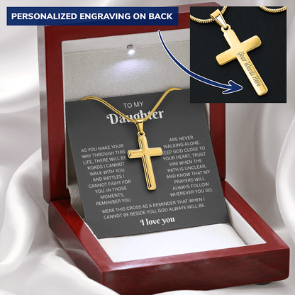 To My Daughter Custom Engraved Cross Necklace | Wherever You Go