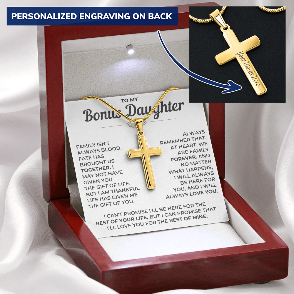 To My Bonus Daughter - Engraved Cross Necklace