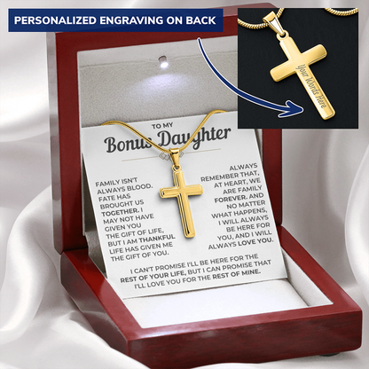 To My Bonus Daughter - Engraved Cross Necklace