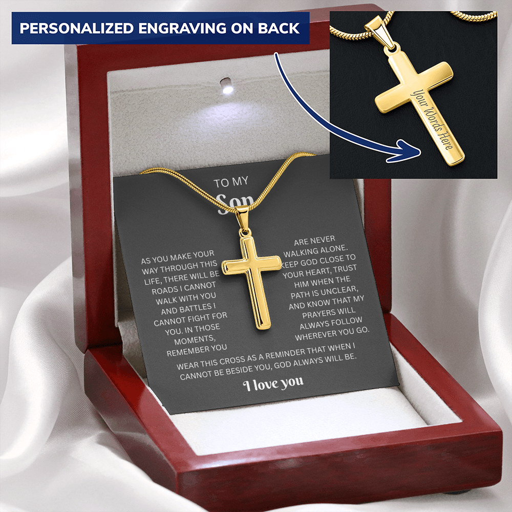 To My Son Custom Engraved Cross Necklace | Wherever You Go
