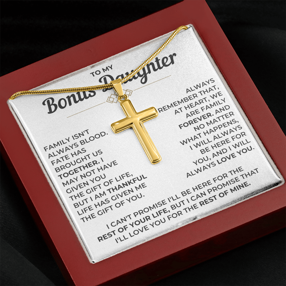 To My Bonus Daughter - Engraved Cross Necklace