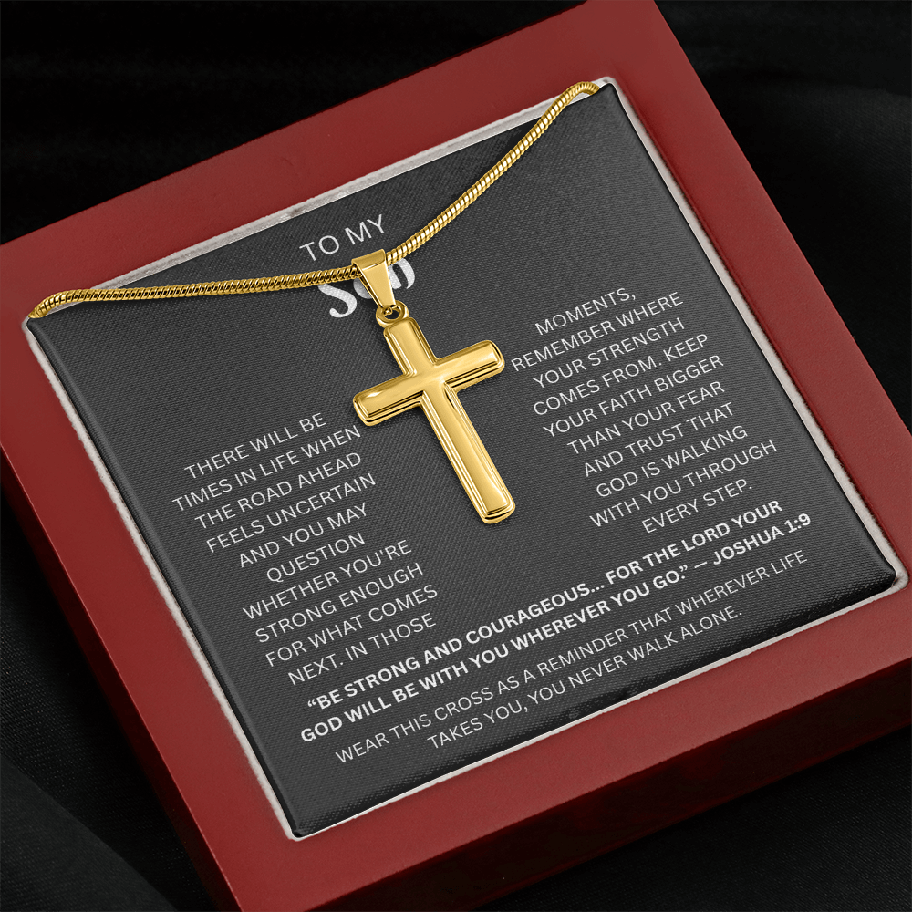 Son Custom Engraved Cross Necklace | Joshua 1:9