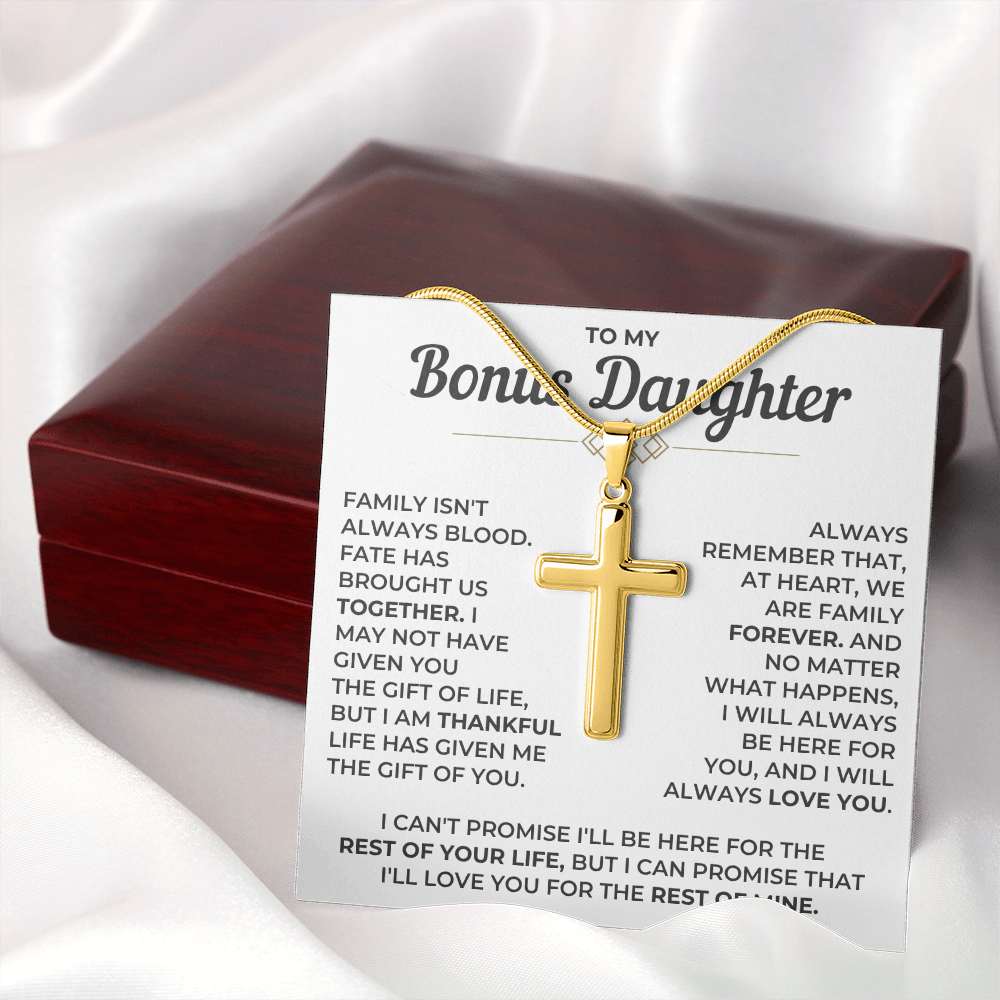 To My Bonus Daughter - Engraved Cross Necklace