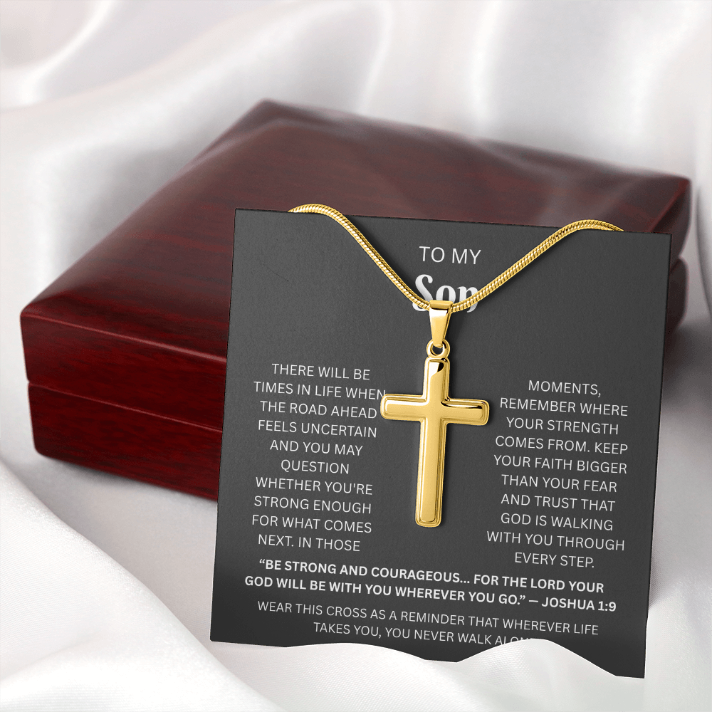 Son Custom Engraved Cross Necklace | Joshua 1:9