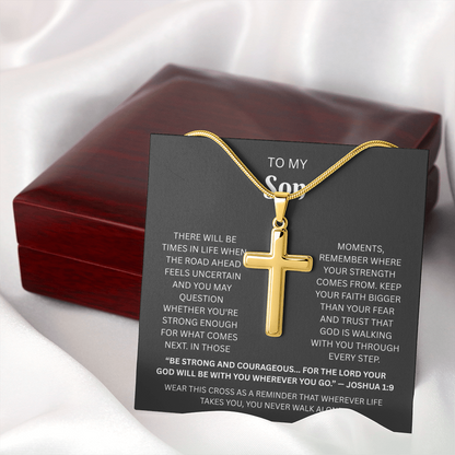 Son Custom Engraved Cross Necklace | Joshua 1:9