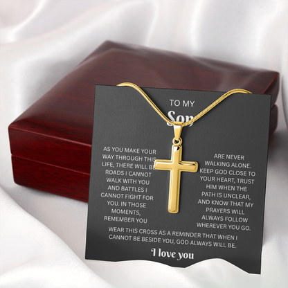 To My Son Custom Engraved Cross Necklace | Wherever You Go