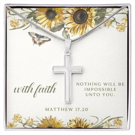 With Faith Sunflower & Butterfly Cross Necklace