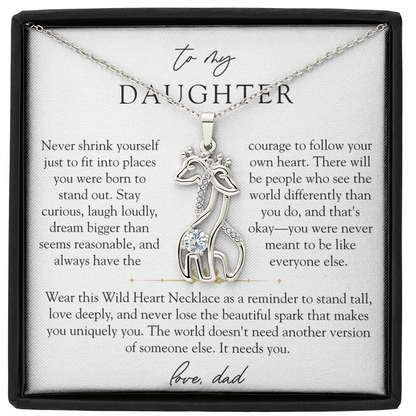 To Daughter From Dad Wild Heart Giraffe Necklace