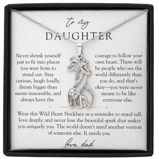 To Daughter From Dad Wild Heart Giraffe Necklace