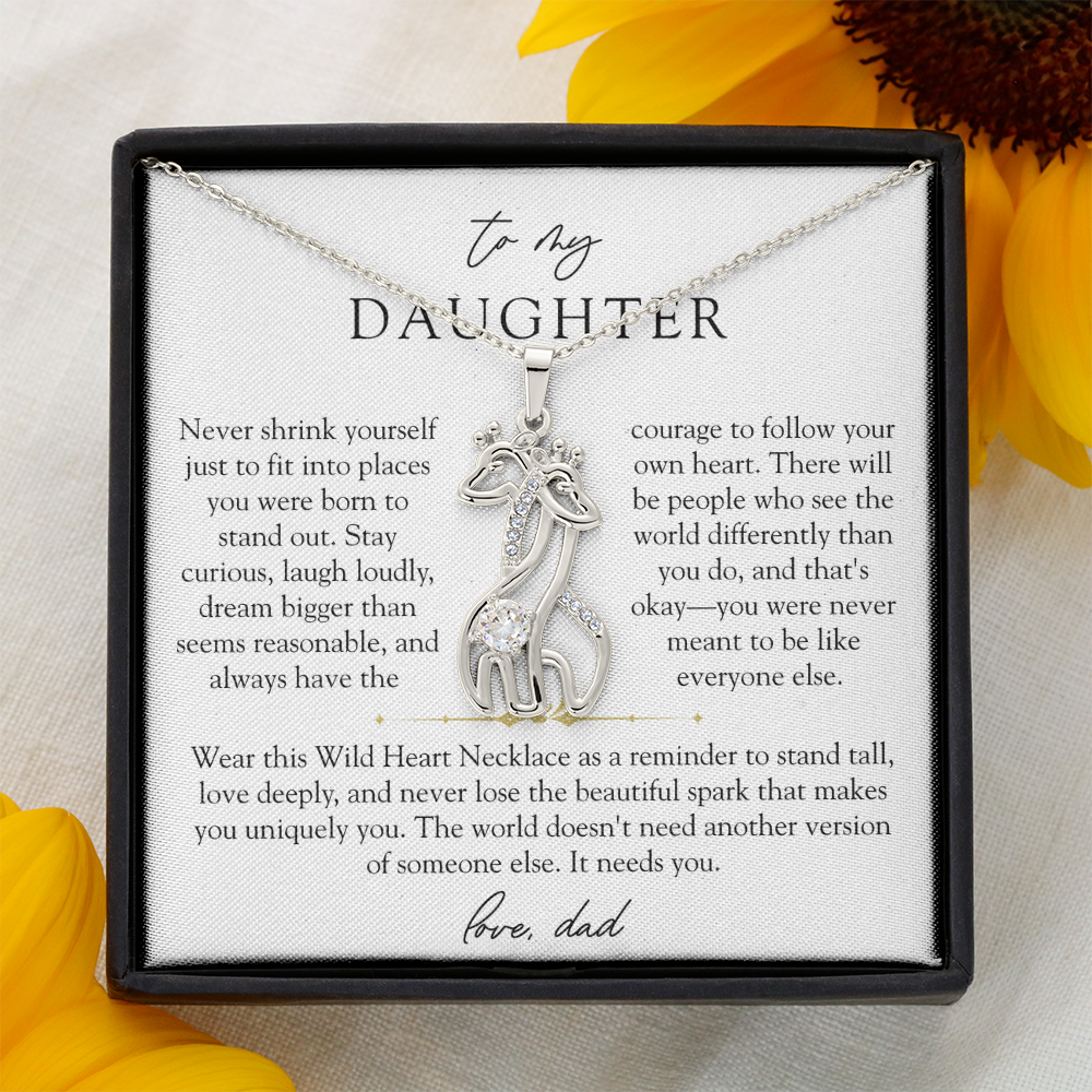 To Daughter From Dad Wild Heart Giraffe Necklace
