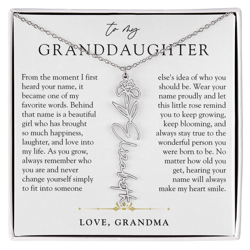 Granddaughter Birth Flower Custom Name Necklace | A Name So Precious