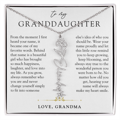 Granddaughter Birth Flower Custom Name Necklace | A Name So Precious