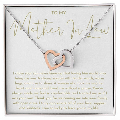 Mother In Law Gift (I Chose Your Son) Interlocking Hearts Necklace - Heartfelt Collection