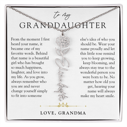 Granddaughter Birth Flower Custom Name Necklace | A Name So Precious